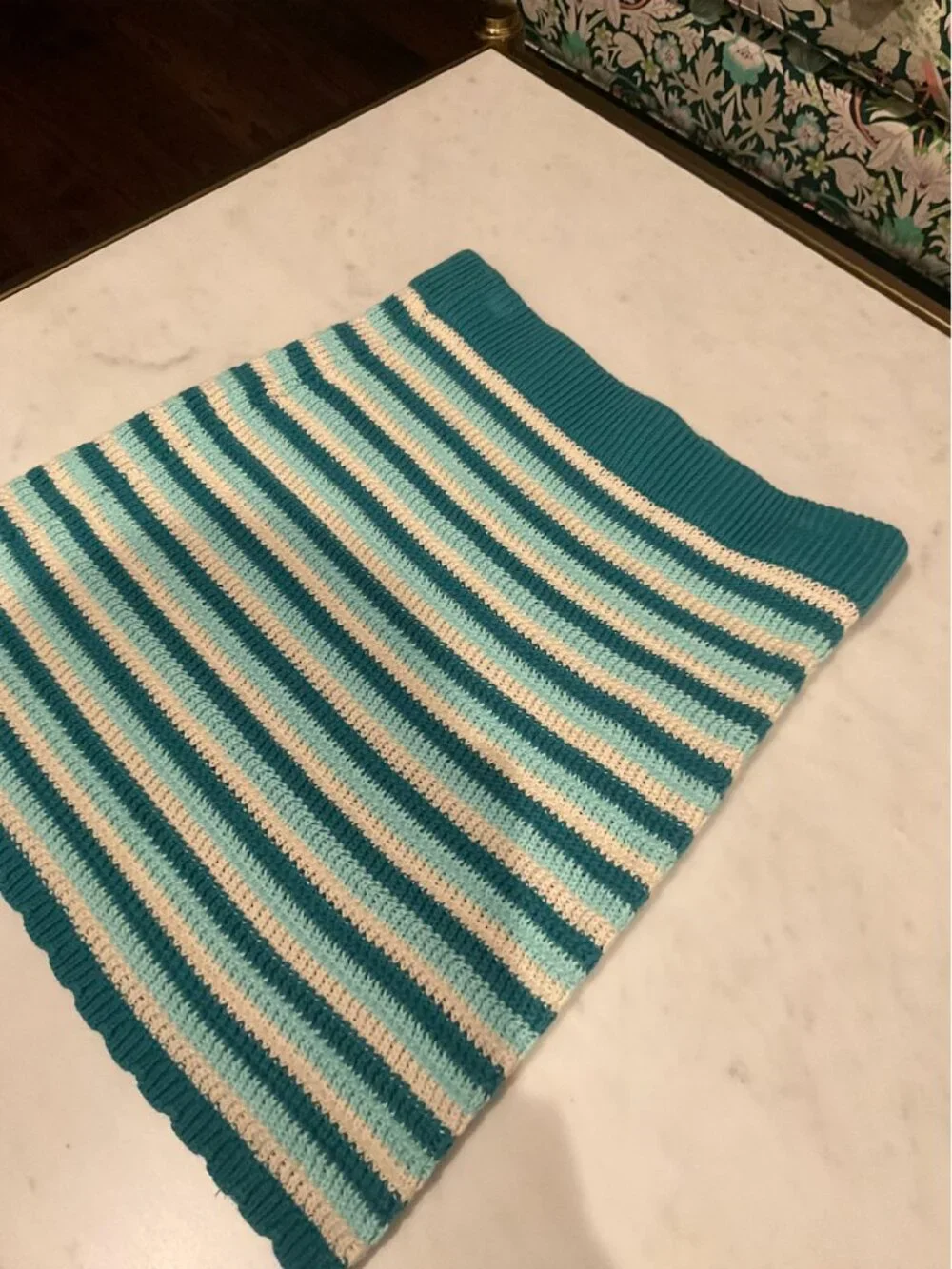 Wild Fable Teal & Cream Striped Knit Tank & Mini Skirt Set